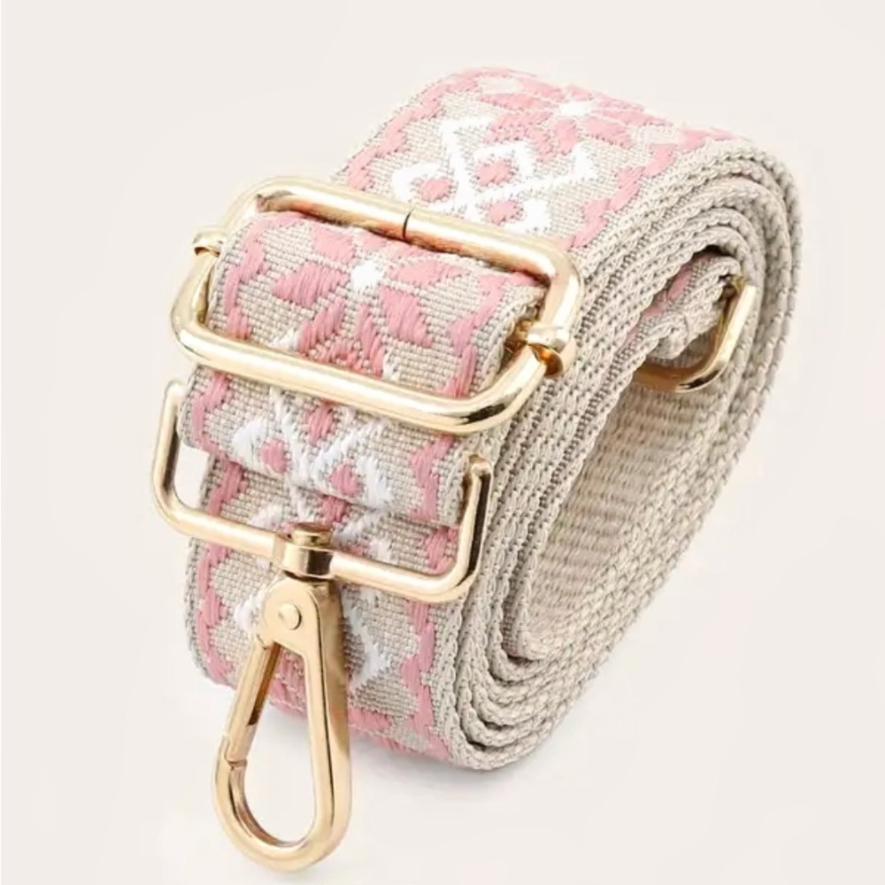 Interchangeable Pink Beige Woven Bag Strap | Adjustable Crossbody Purse Strap